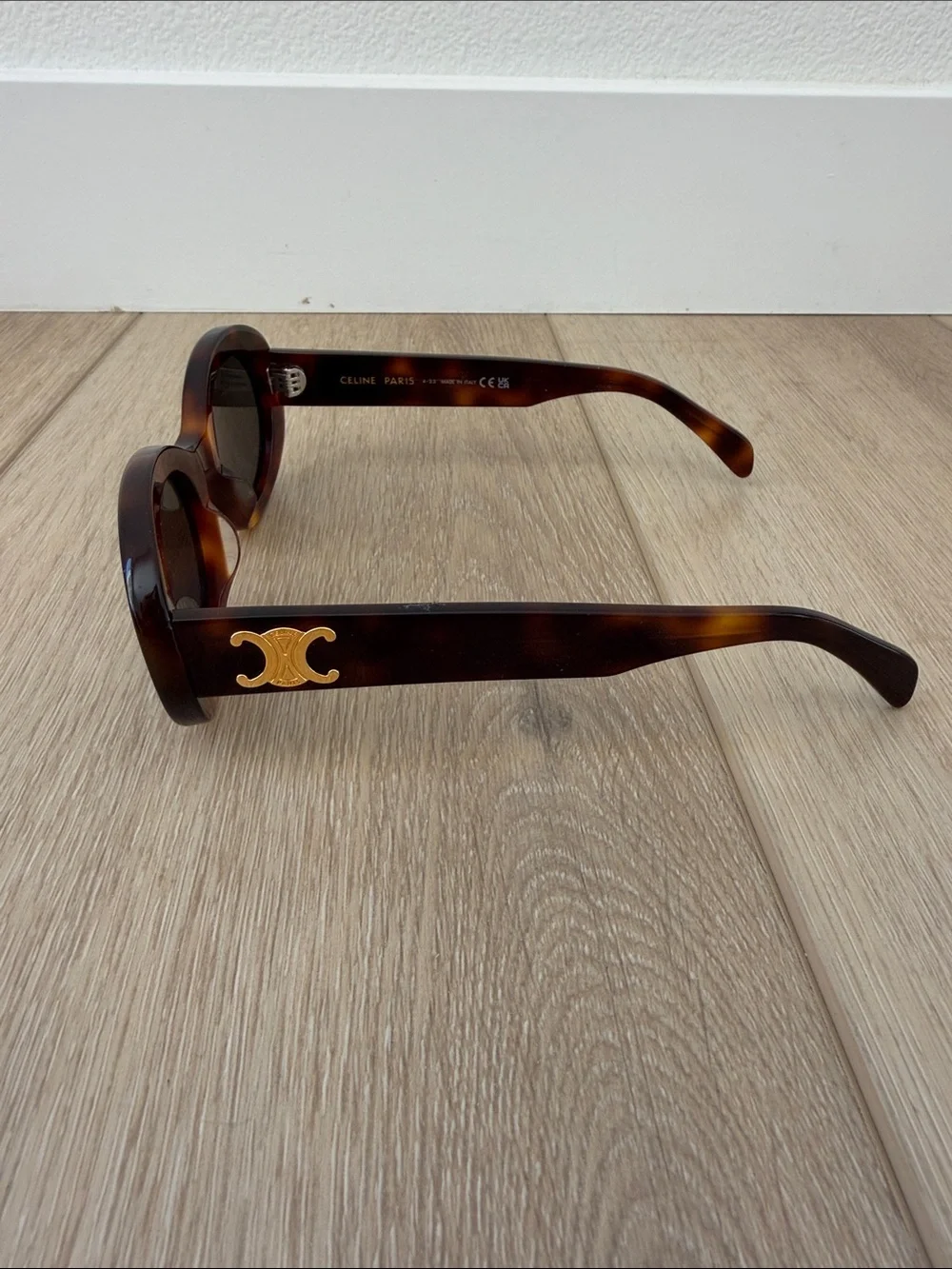 Celine Tortoiseshell Round Sunglasses with Gold Logo